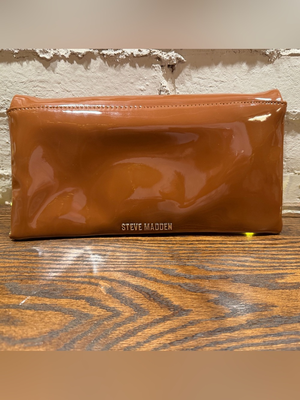 Steve Madden Patent Leather Clutch in Cognac Brown